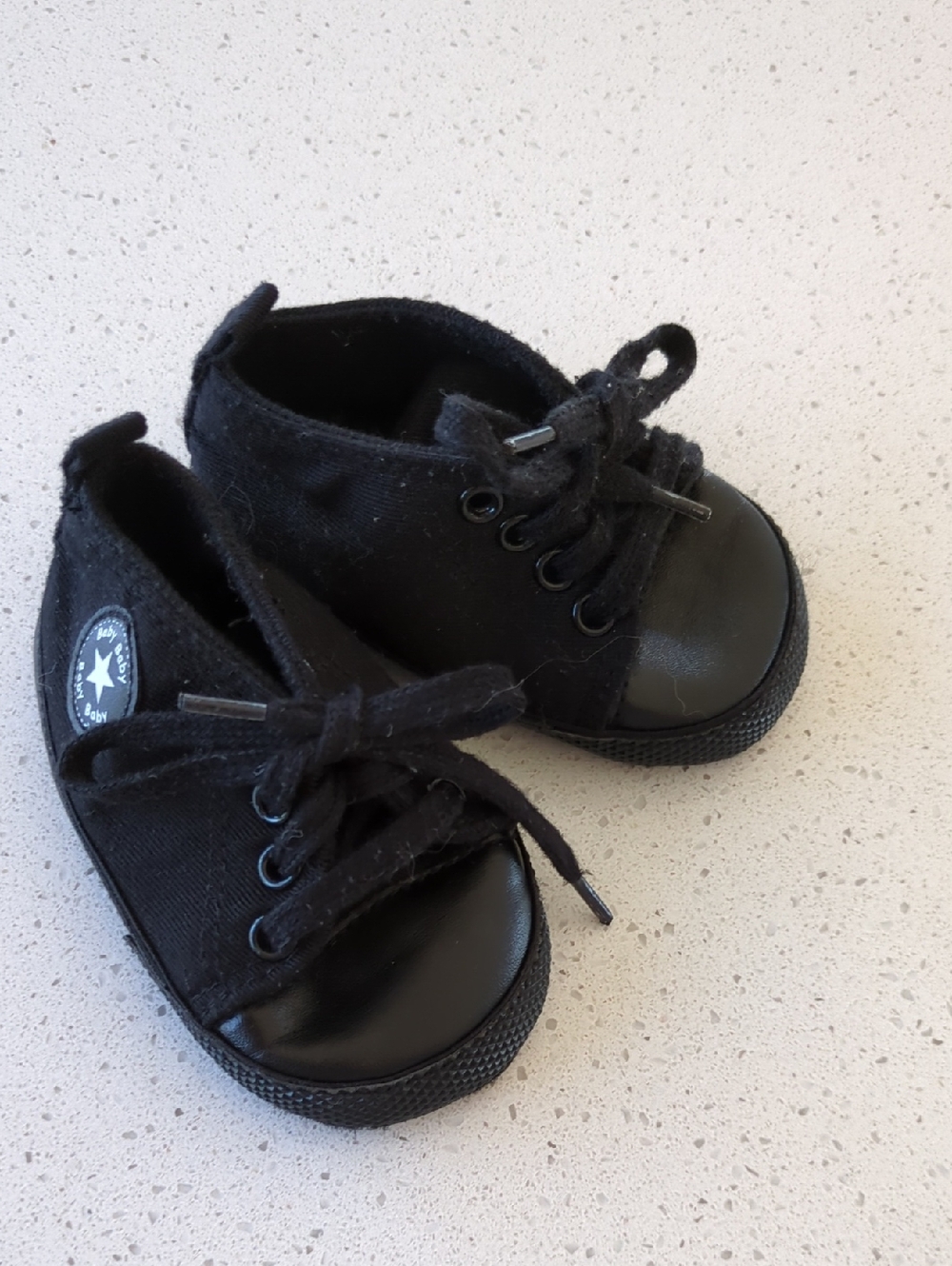 Black Baby Canvas Lace-Up Walker Shoes